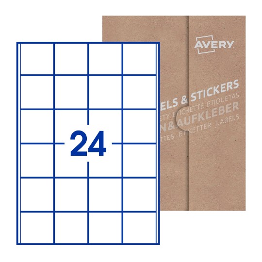 AVERY Etichette in carta bianca 63,5x46,6mm, 18 etichette per foglio,  adesivo permanente, inkjet, 25 fogli su